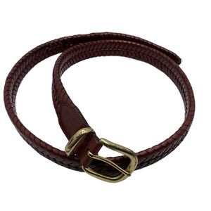 Coach 42” Braided Brown Leather Belt Brass Buckle